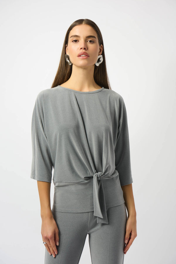 Joseph Ribkoff Melange Silky Knit Boxy Top With Knot Detail