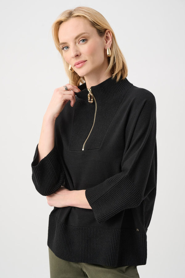 Joseph Ribkoff Ribbed Trim Half-Zip Pullover