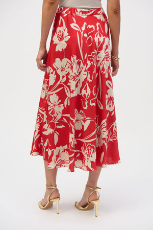 Joseph Ribkoff Satin Floral Print A-Line Skirt