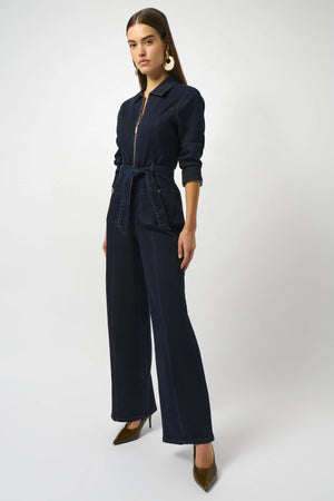 Joseph Ribkoff "Charlie's Angels" Stretch Denim Zip Front Wide Leg Jumpsuit