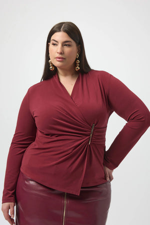 Joseph Ribkoff Moss Crepe Fitted Wrap Top