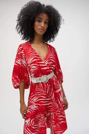 Joseph Ribkoff Gauze Tropical Print Flounced Dress