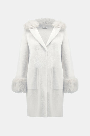 Joseph Ribkoff Feather Yarn and Faux Fur Sweater Coat