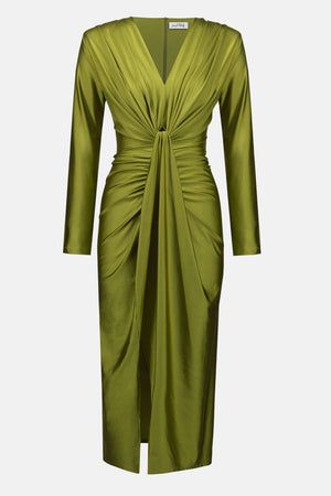 Joseph Ribkoff Signature Satin Effect Knit Draped V Neck Sheath Dress