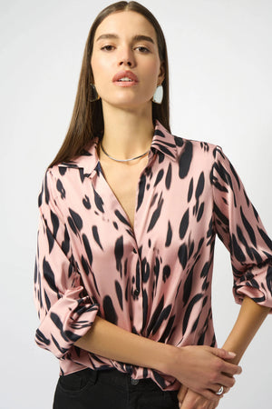 Joseph Ribkoff Recycled Satin Animal Print Draped Top