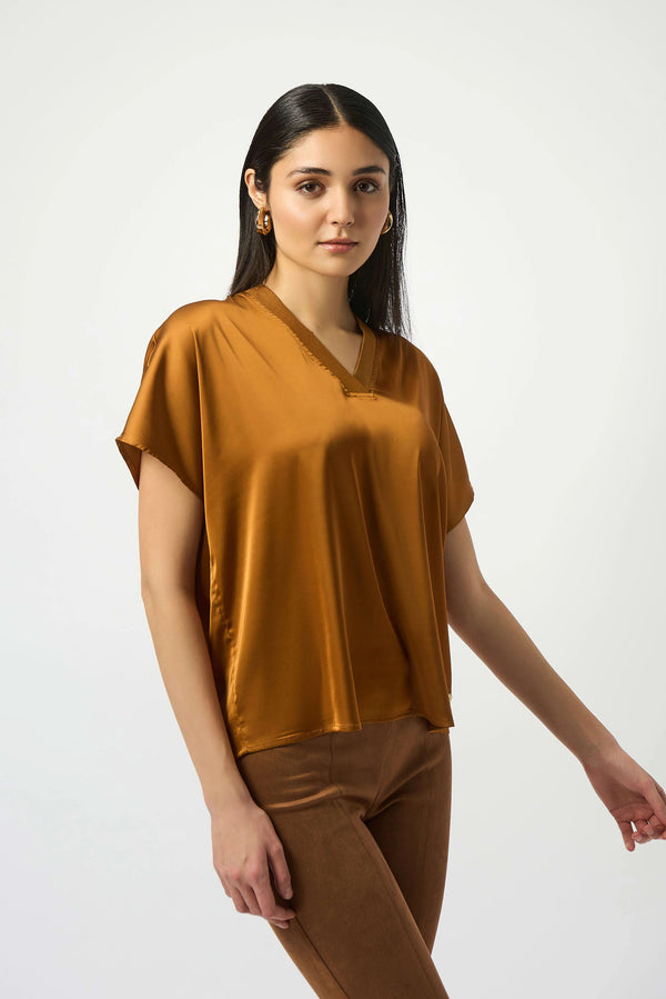 Joseph Ribkoff Satin Boxy Top With Rib Trim