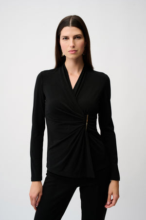 Joseph Ribkoff Moss Crepe Fitted Wrap Top