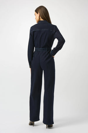 Joseph Ribkoff "Charlie's Angels" Stretch Denim Zip Front Wide Leg Jumpsuit