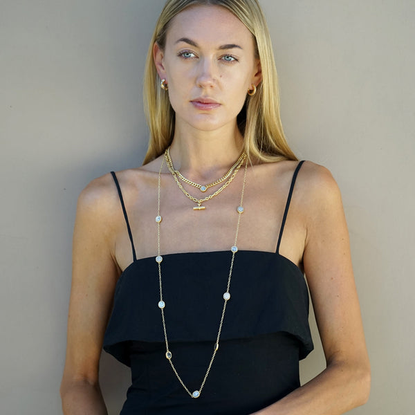 Tat2 Designs Mini Vintage Pavé Station Necklace – Gold & Silver