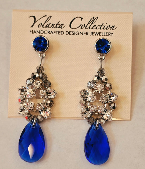 Yolanta Collection Majestic Blue Silver Comet Crystal Earing
