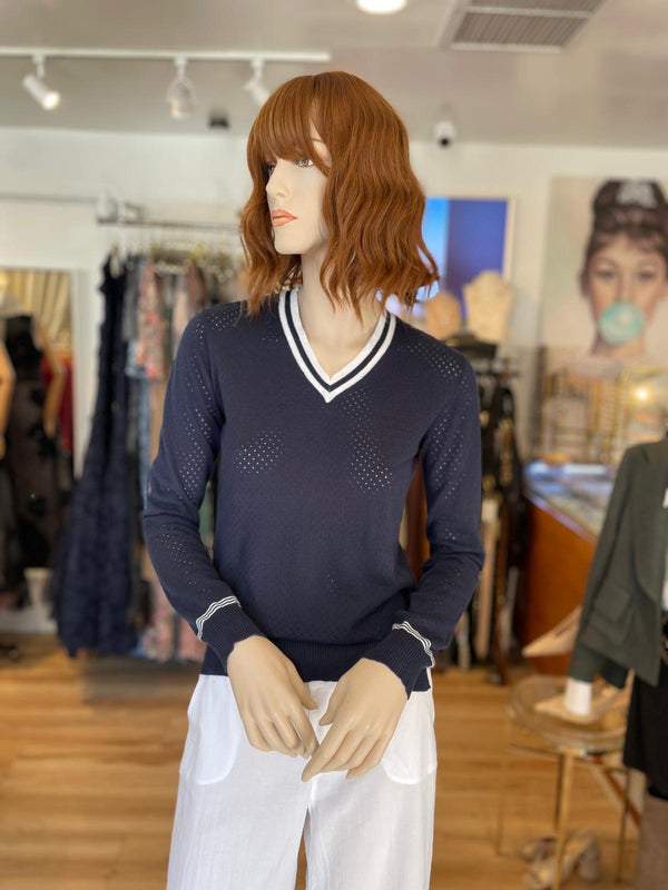 Pure Amici V Neck Perforated Sweater