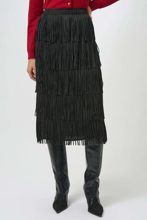 Joseph Ribkoff Pleated Pencil Skirt With Tiered Fringes