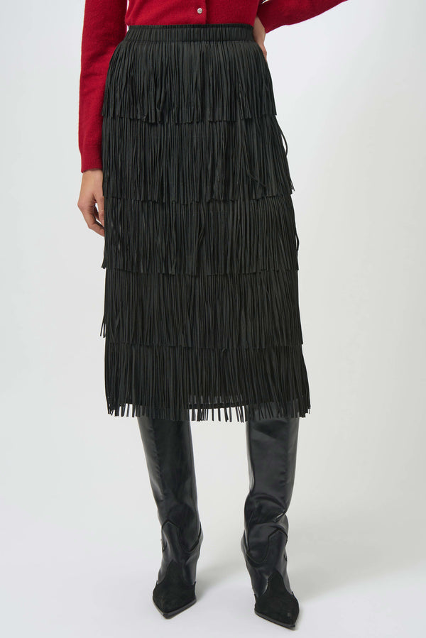 Joseph Ribkoff Pleated Pencil Skirt With Tiered Fringes