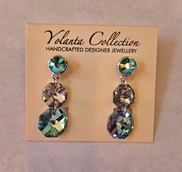 Yolanta Collection Turquoise Silver Comet Crystal Earings