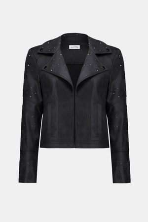 Joseph Ribkoff Foiled Faux Suede Fitted Jacket With Rhinestones