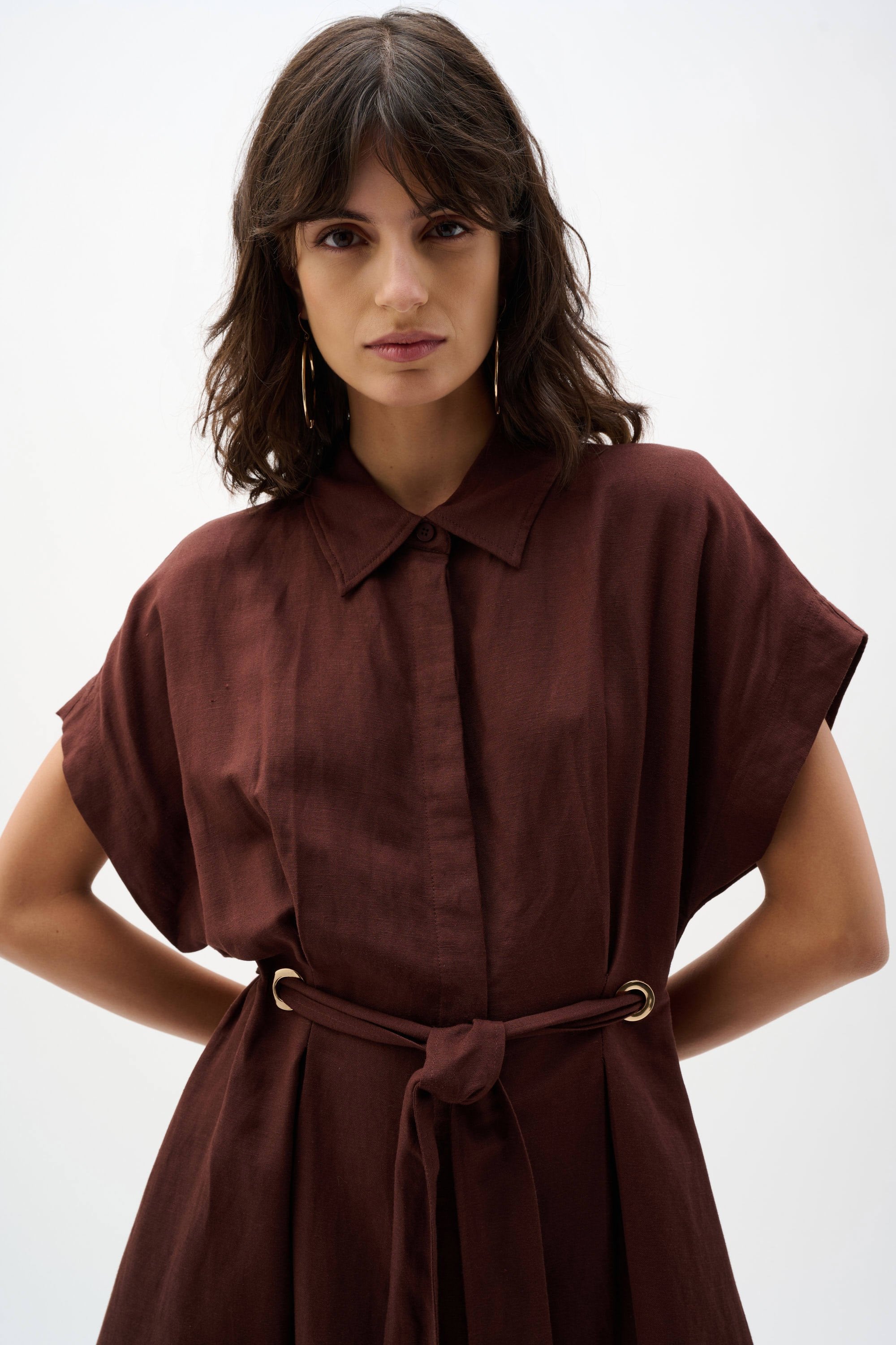 Joseph Ribkoff Linen Blend Fit And Flare Shirt Dress With Sash - PapillonStyles Joseph Ribkoff Linen Blend Fit And Flare Shirt Dress With Sash - PapillonStyles