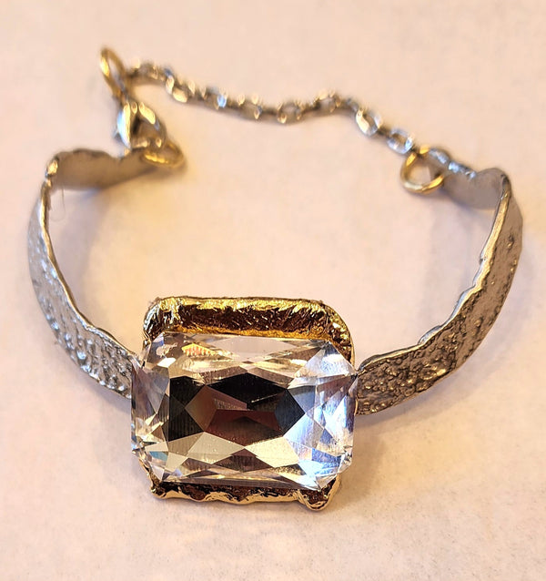 J. Jansen Desings Silver Gold With Xlarge Clear Crystal Bracelet
