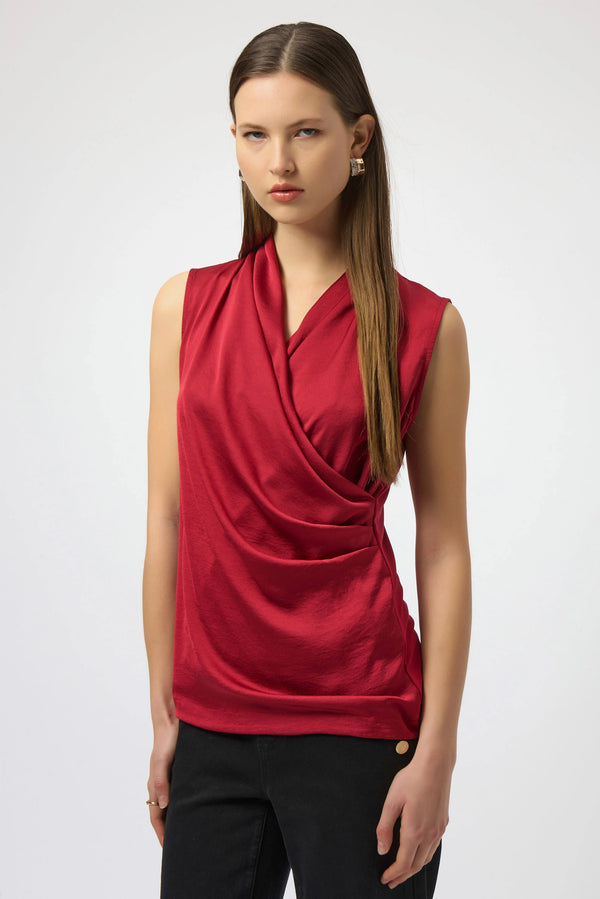 Joseph Ribkoff Recycled Satin & Silky Knit Sleeveless Wrap Top