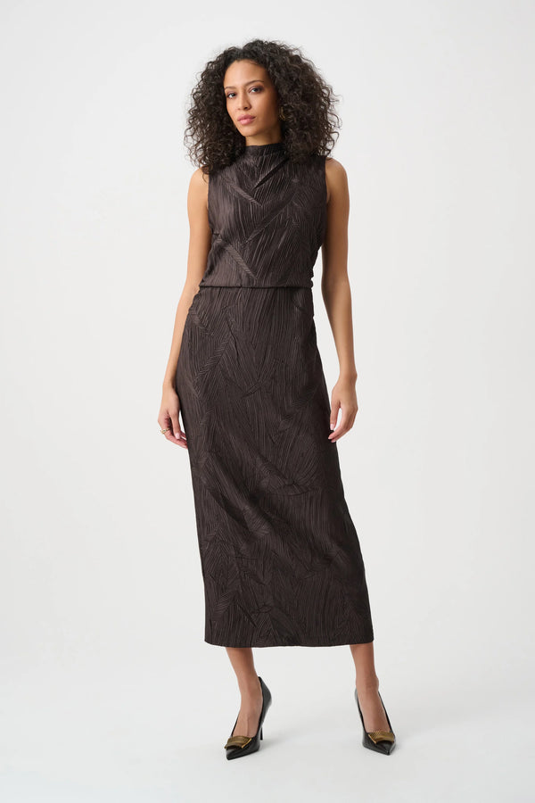 Joseph Ribkoff Pleated Satin Sleeveless Midi Dress