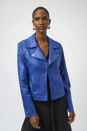 Joseph Ribkoff Foiled Faux Suede Fitted Jacket With Rhinestones
