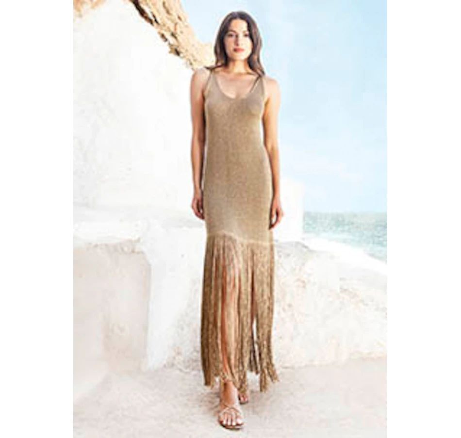 Aggel Knitwear Metallic Knit Fringed Dress | Black & Bronze | PapillonStyles Aggel Knitwear Metallic Knit Fringed Dress | Black & Bronze | PapillonStyles