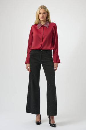 Joseph Ribkoff Classic Wide Leg Jeans With Rhinestones