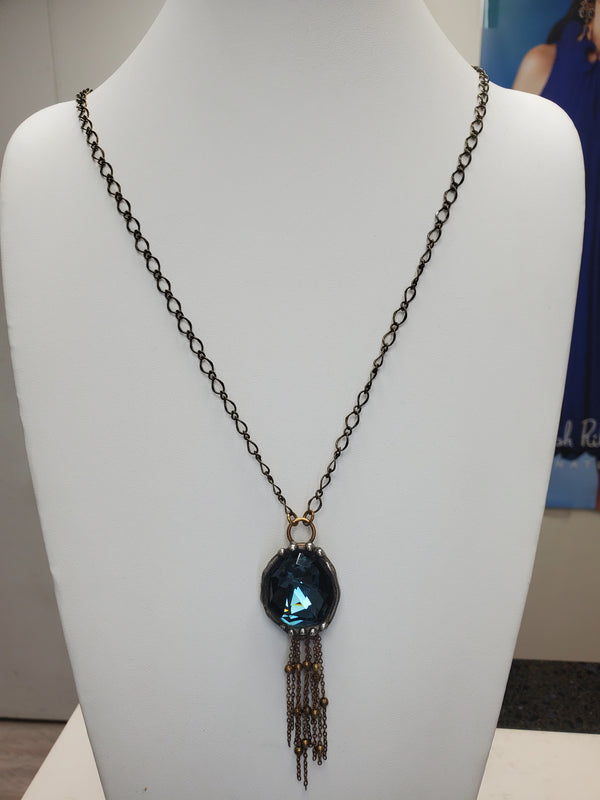 Mikal Winn Montana Blue Swarovsky Ball Chain Fringe Necklace