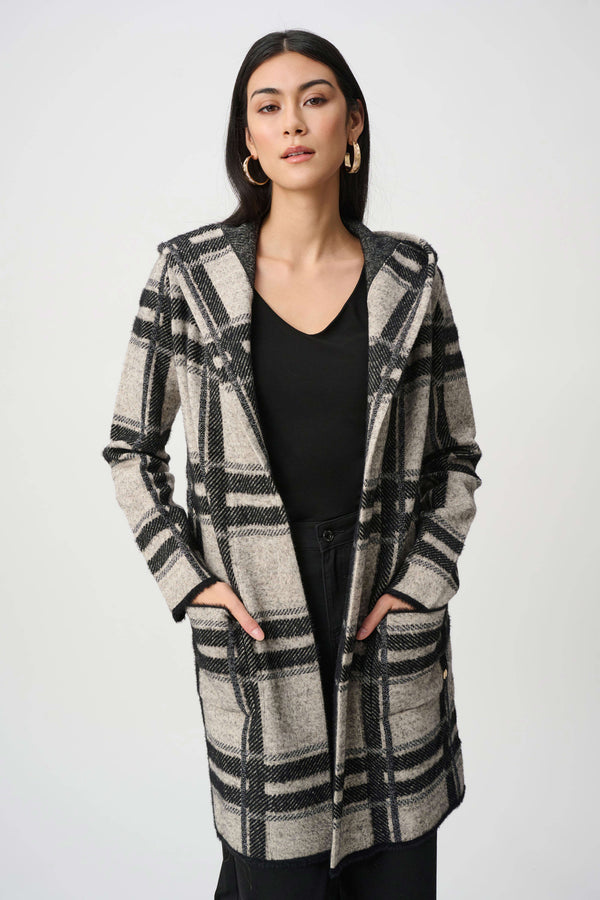 Joseph Ribkoff Brushed Jacquard Plaid Hooded Jacket