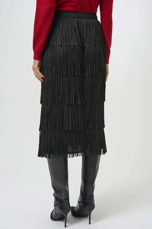Joseph Ribkoff Pleated Pencil Skirt With Tiered Fringes