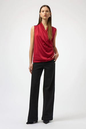 Joseph Ribkoff Recycled Satin & Silky Knit Sleeveless Wrap Top