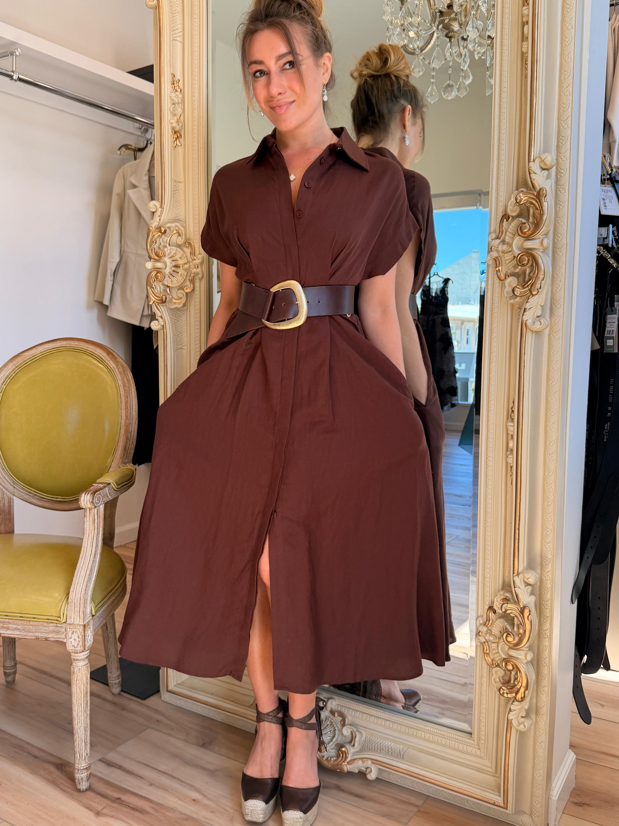 Joseph Ribkoff Linen Blend Fit And Flare Shirt Dress With Sash 262907 Joseph Ribkoff Linen Blend Fit And Flare Shirt Dress With Sash 262907