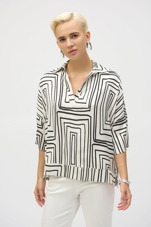 Joseph Ribkoff  Satin Geometric Print Boxy Top