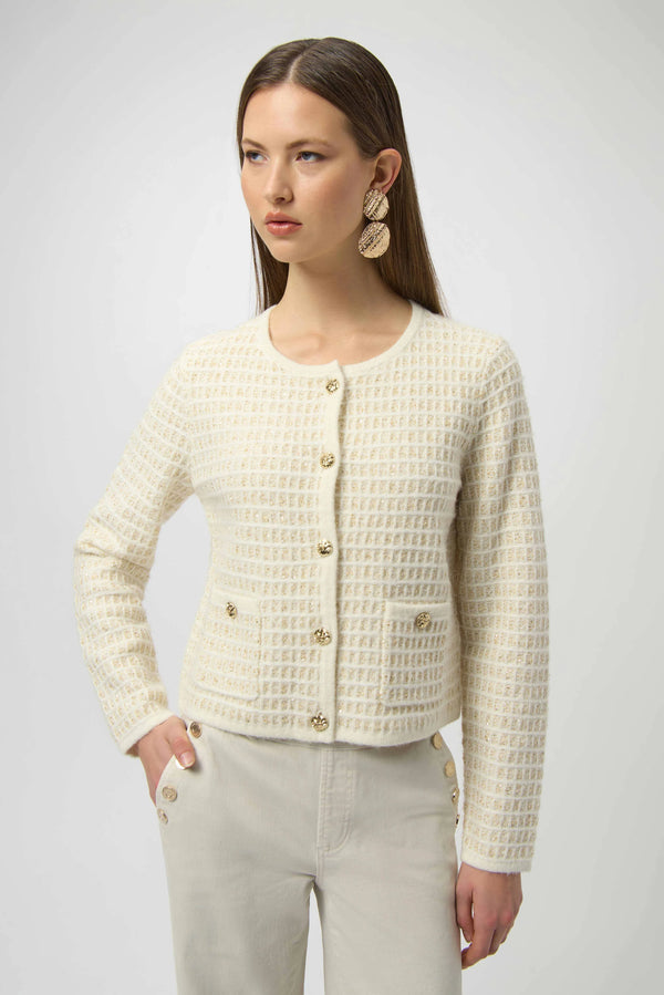Joseph Ribkoff Sequined Sweater Knit Cardigan With Gold Buttons