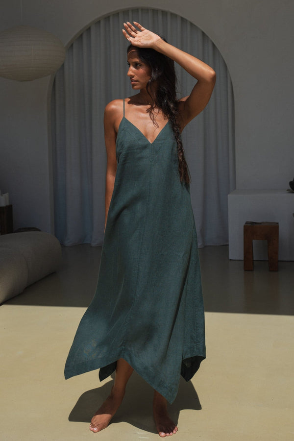 Lilly Pilly Inez Linen Midi Dress – Forest