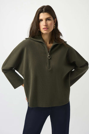 Joseph Ribkoff Sweater Knit Boxy Pullover With Zipped Collar