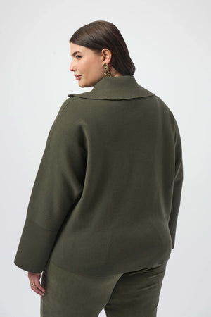 Joseph Ribkoff Sweater Knit Boxy Pullover With Zipped Collar
