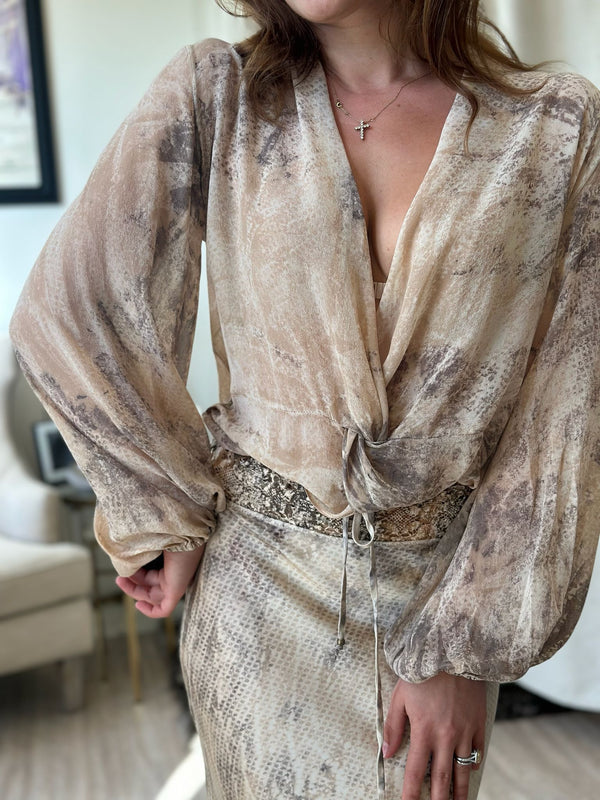 Michelle Jonas Long Sleeve Shirt-Brown/Khaki Snake