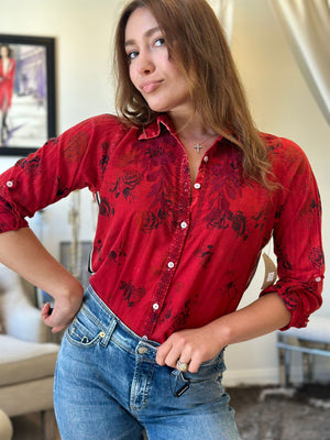 Nu Vintage Button Down Embroidery Blouse