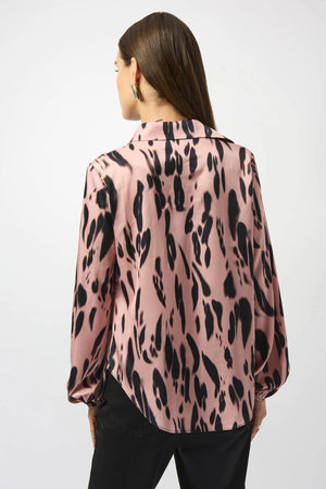 Joseph Ribkoff Recycled Satin Animal Print Draped Top