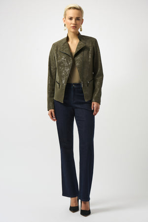 Joseph Ribkoff Foiled Faux Suede Fitted Moto Jacket