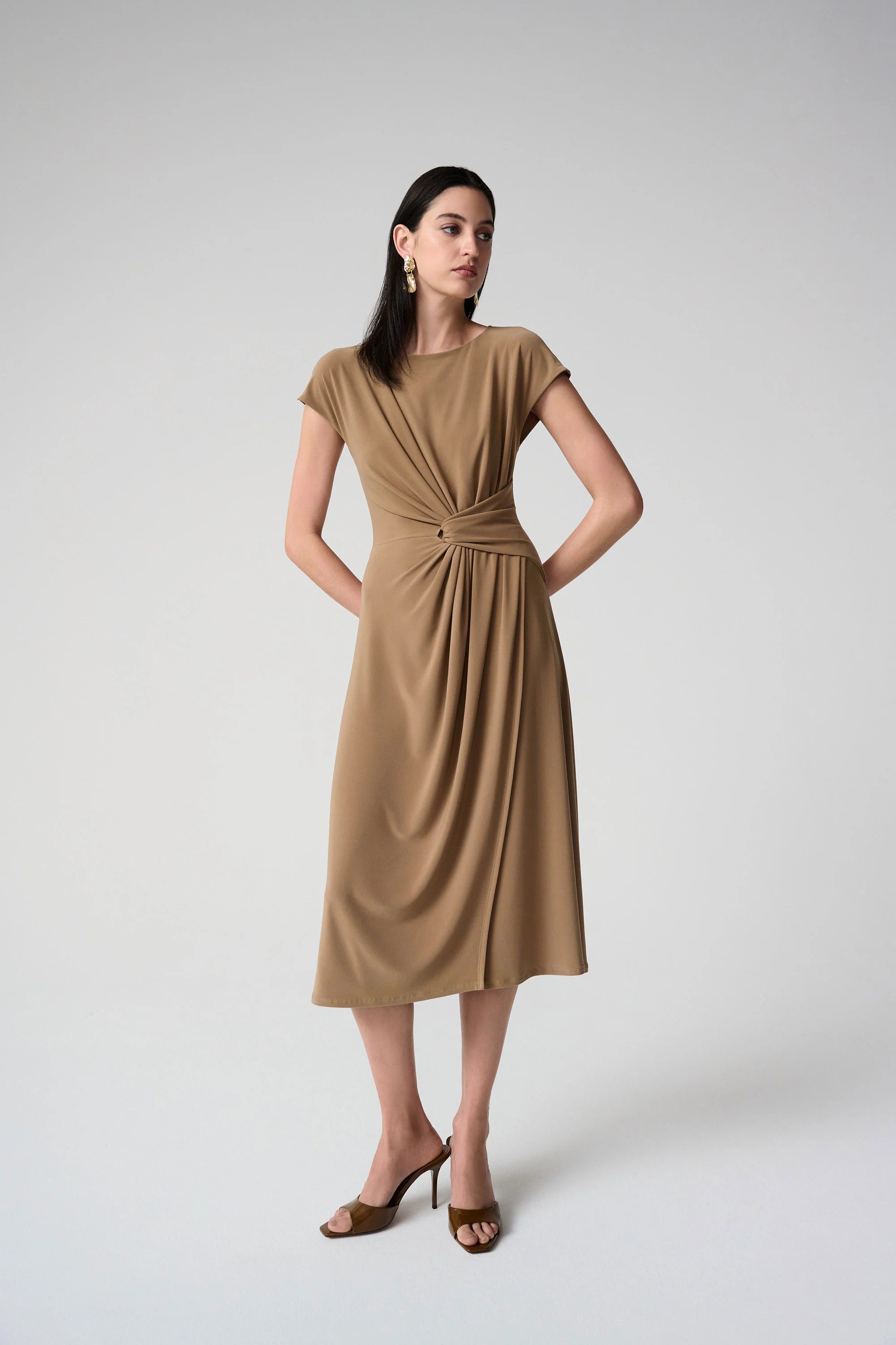 Joseph Ribkoff Casual Ruched Wrap Dress Style 261146 Beige - Size 12 Joseph Ribkoff Casual Ruched Wrap Dress Style 261146 Beige - Size 12