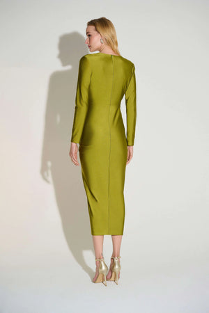 Joseph Ribkoff Signature Satin Effect Knit Draped V Neck Sheath Dress