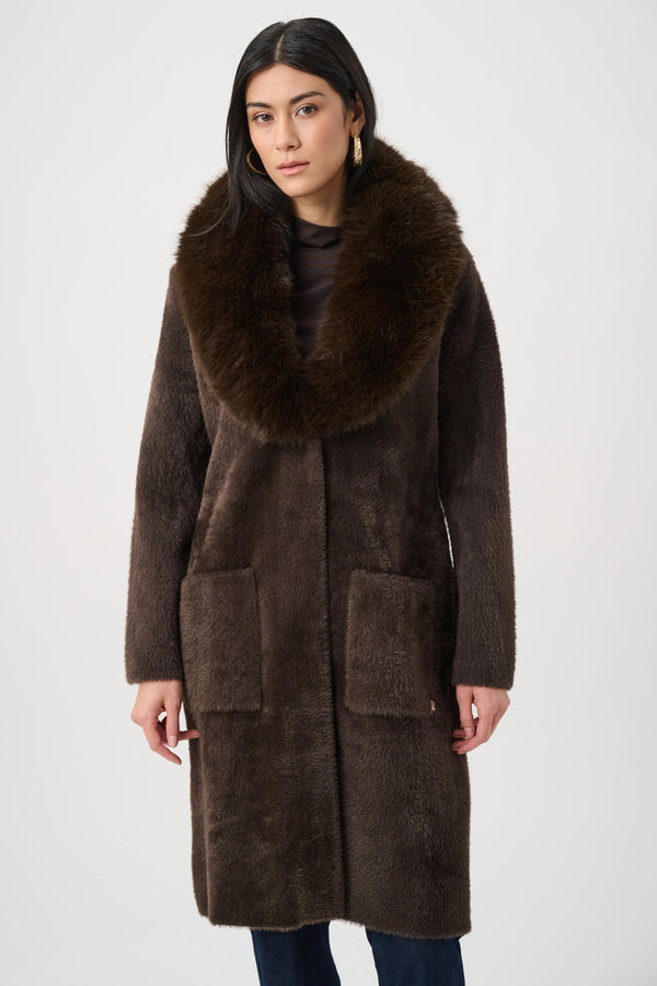 Joseph Ribkoff Detachable Faux-Fur Shawl Collar Coat