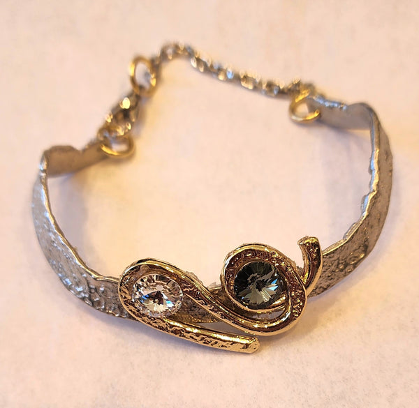 J. Jansen Desings Silver Gold With Clear Black Diamond