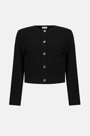 Joseph Ribkoff Sweater Knit Crew Neck Button-Front Jacket
