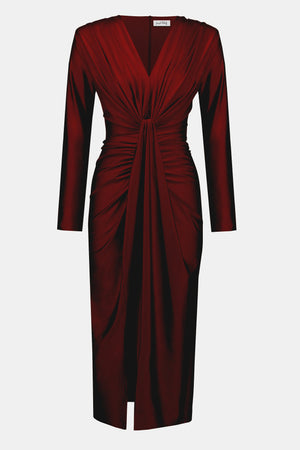 Joseph Ribkoff Signature Satin Effect Knit Draped V Neck Sheath Dress