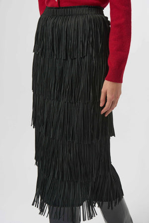 Joseph Ribkoff Pleated Pencil Skirt With Tiered Fringes