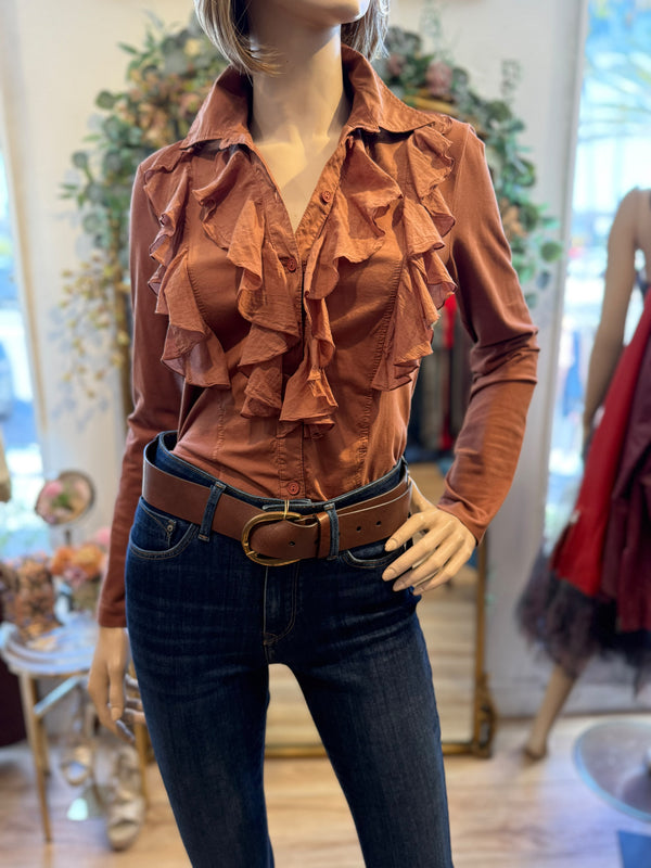 European Culture Long Sleeve Button-Down Shirt 68FU