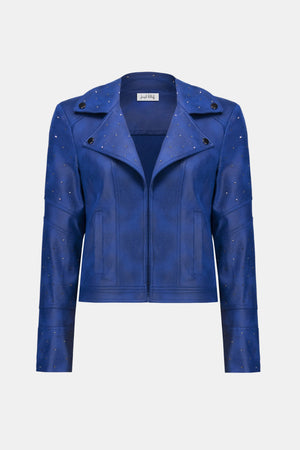 Joseph Ribkoff Foiled Faux Suede Fitted Jacket With Rhinestones