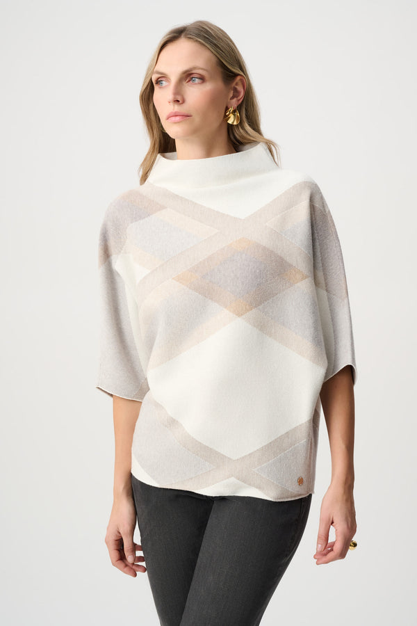 Joseph Ribkoff Plaid Funnel-Neck Sweater